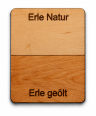 Erle natur und geölt im Vergleich